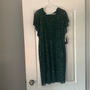 New with Tags Elegant Adrianna Pappel Flutter Sleeve Beaded Gown